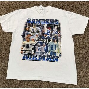 Vintage Pro Club Dallas Cowboys Troy Aikman Deon Sanders USA T-Shirt Size XL